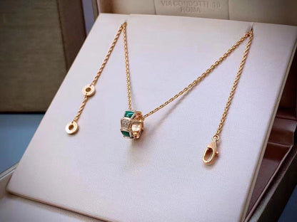 Serpenti Necklace, 925 Silver, 18K Rose Gold Plated, Green Agate
