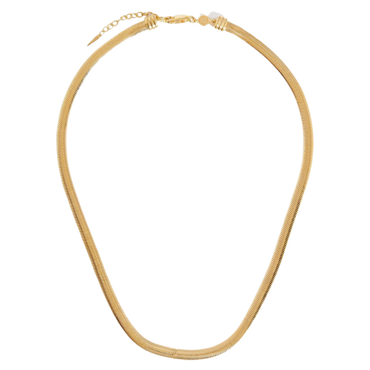 Flat Snake Chain Necklace, 925 Silver, 18K Gold Plated
