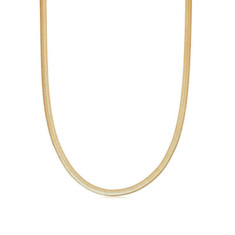 Flat Snake Chain Necklace, 925 Silver, 18K Gold Plated