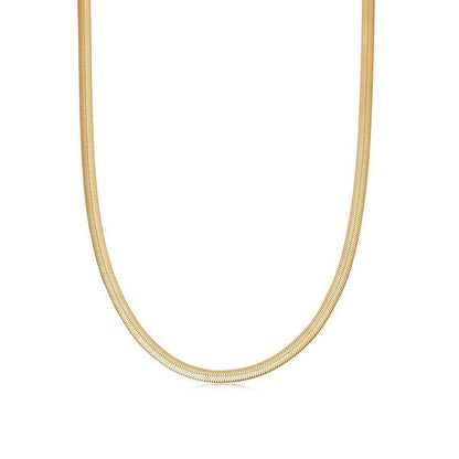 Flat Snake Chain Necklace, 925 Silver, 18K Gold Plated