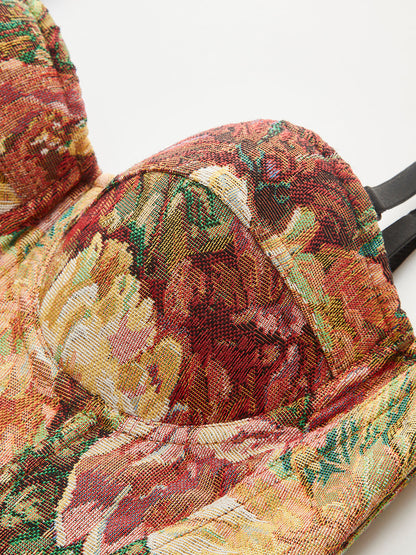 Floral Jacquard Bustier Corset Top