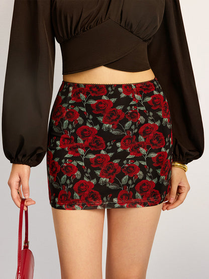 Floral Print Mesh Skirt