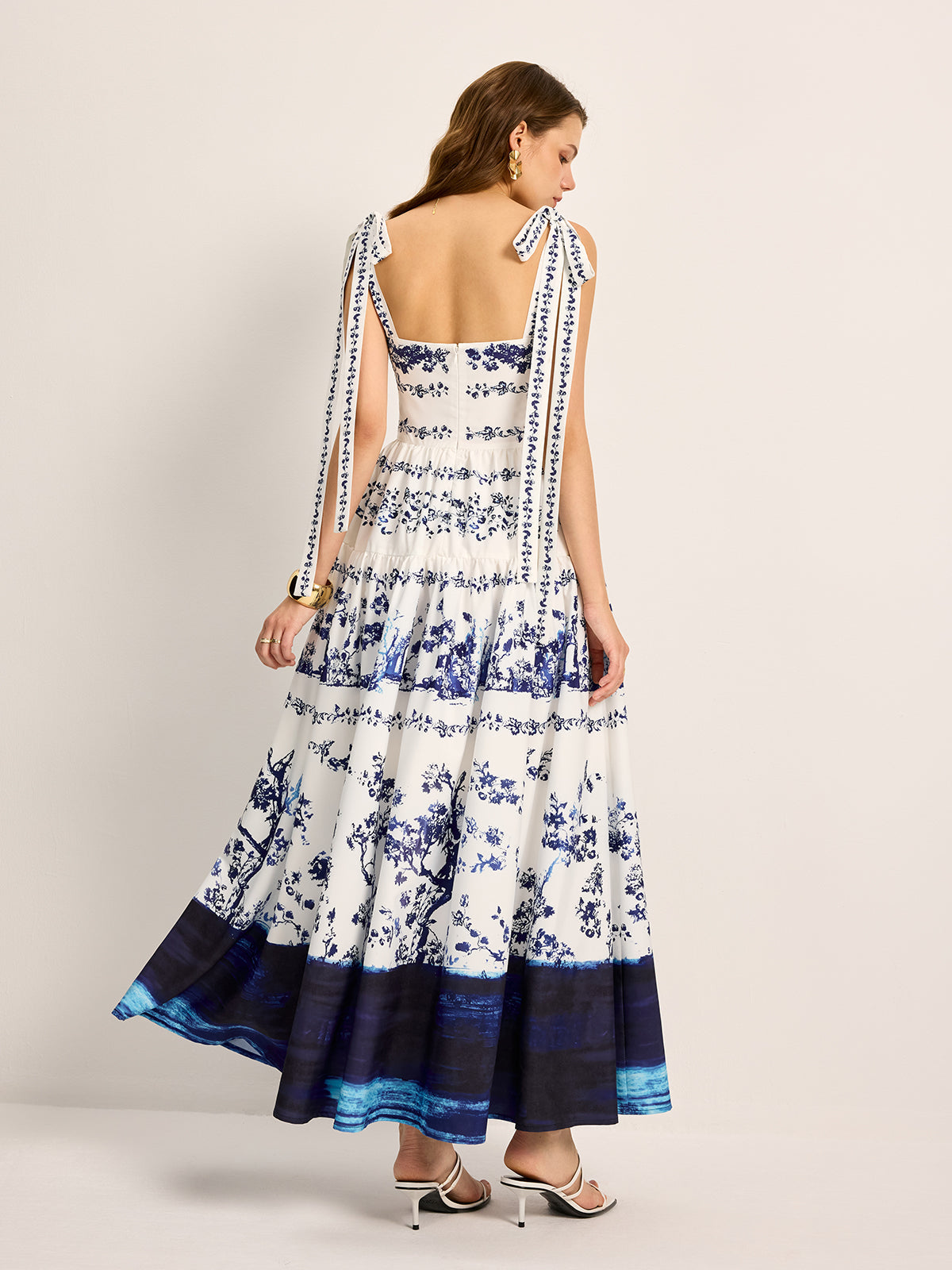 Floral Print Tie-Strap Tiered Dress