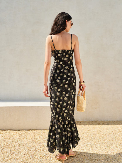 Vestido con dobladillo de volantes floral