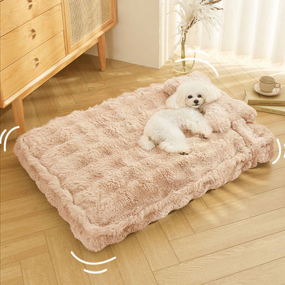 Cuddly, fluffy plush dog bed with pillow