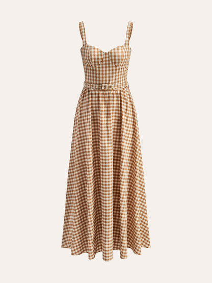 Gingham Belted Bustier Dress