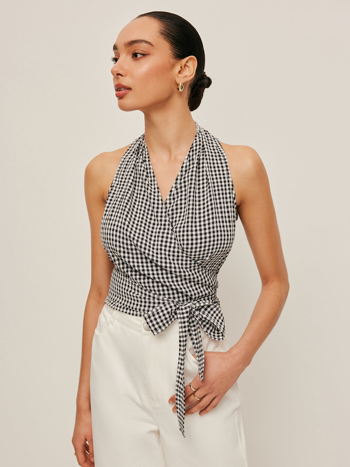 Gingham Halter Wrap Top