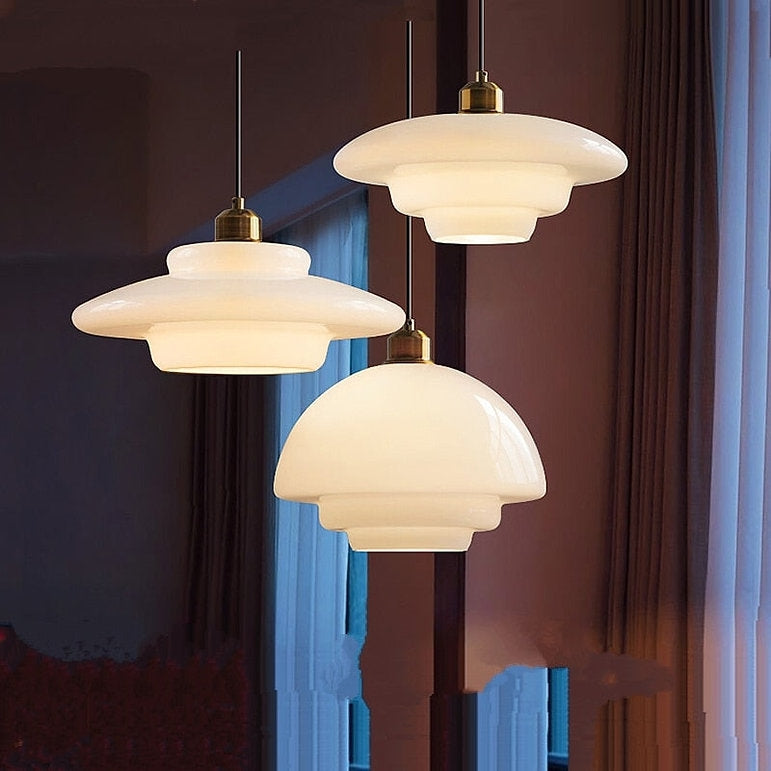 Mid Century Art Milk White Glass Pendant Light