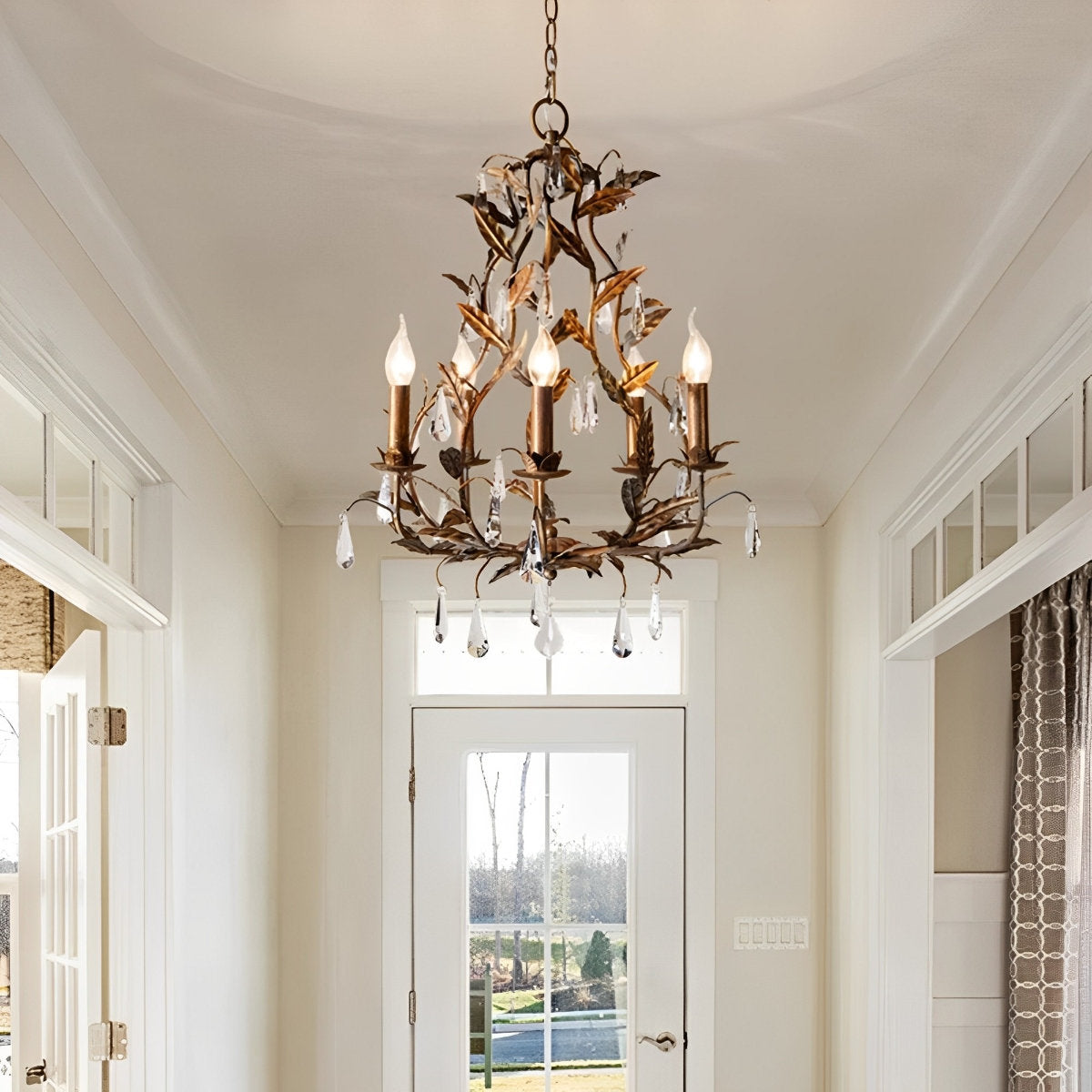 Gold Vintage Leaf Branch Crystal Chandelier Lights