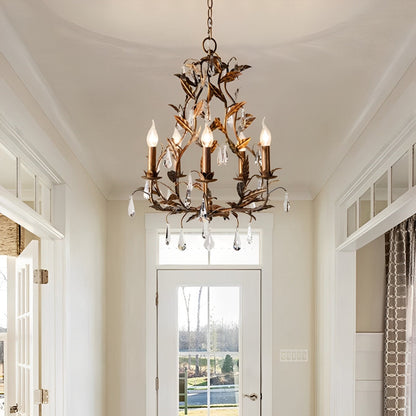 Gold Vintage Leaf Branch Crystal Chandelier Lights