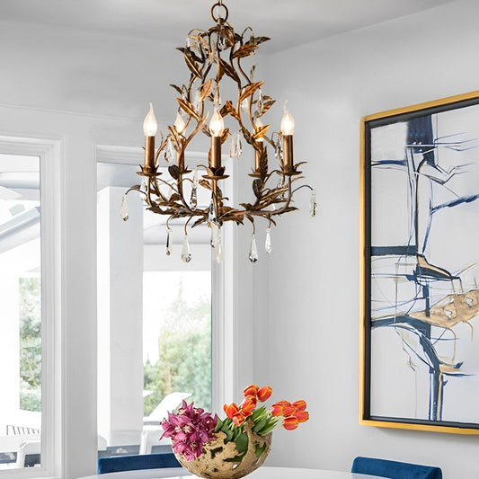 Gold Vintage Leaf Branch Crystal Chandelier Lights