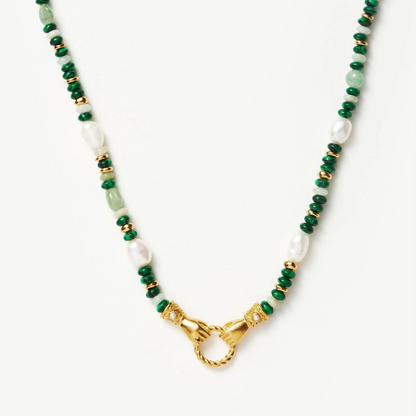 Shake Hands Beaded Gemstone Necklace, 925 Silver, 18K Gold Plated