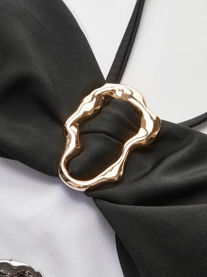 Halter Cutout Metal Ring One-Piece Swimsuit