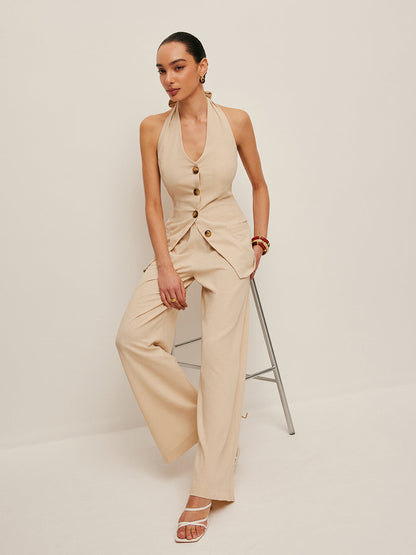 Halter Neck Bow-Tie Pants Set