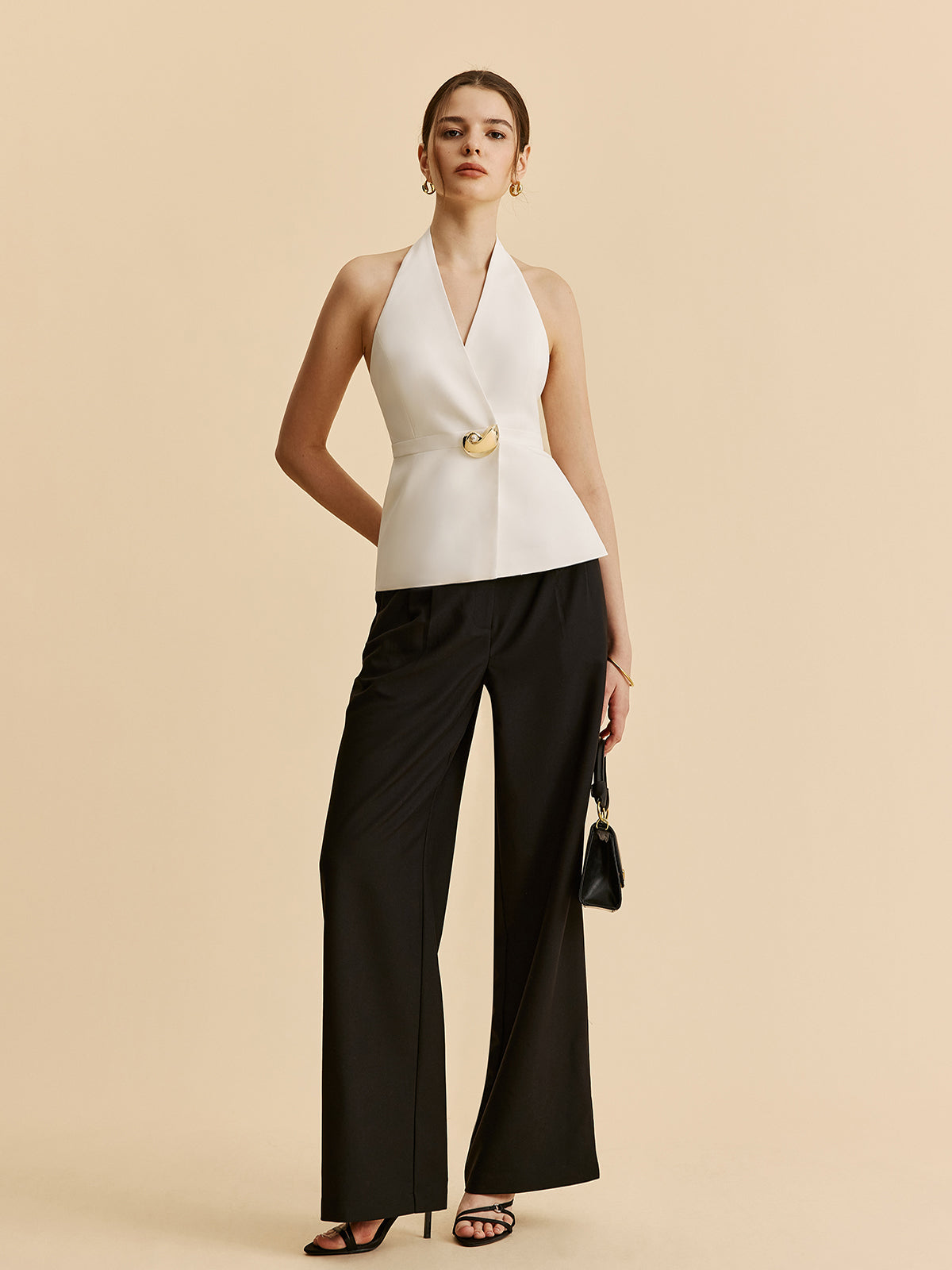 Halter Wrap Blazer Top With Pockets