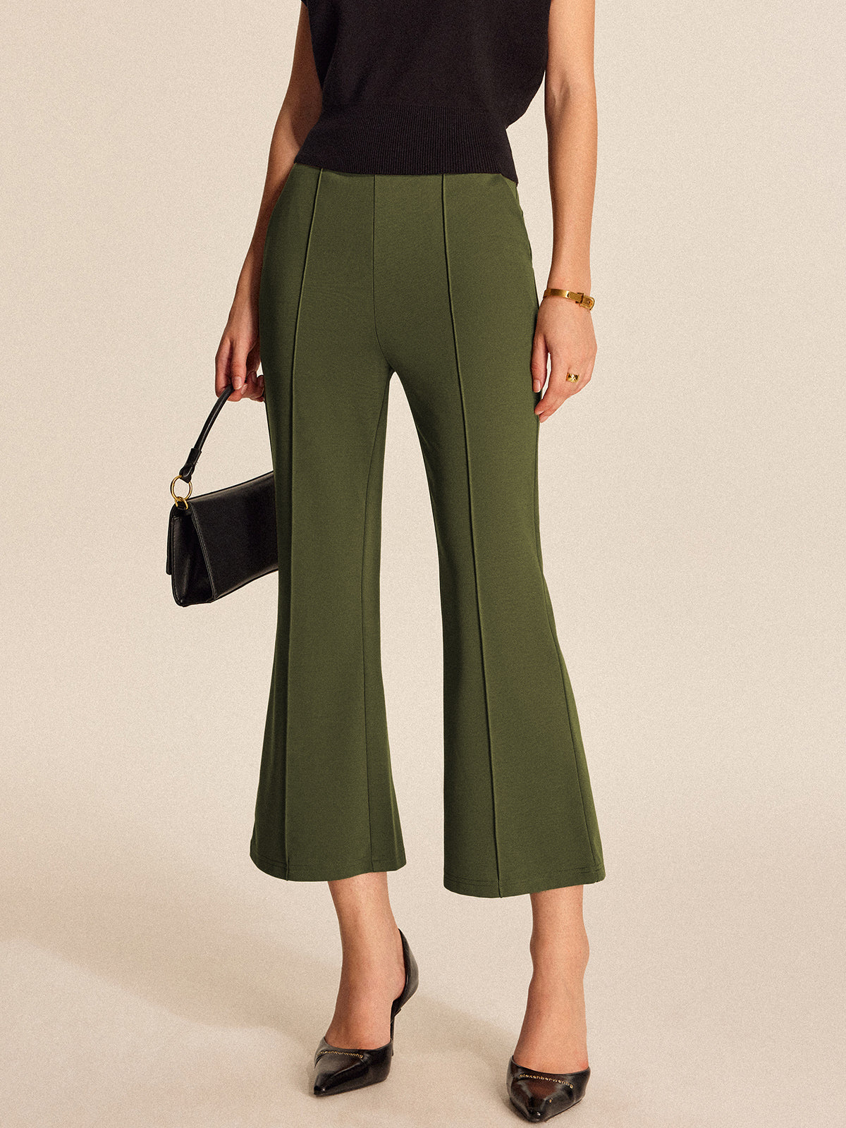 High-Waist Pocket Flared Cropped Pants