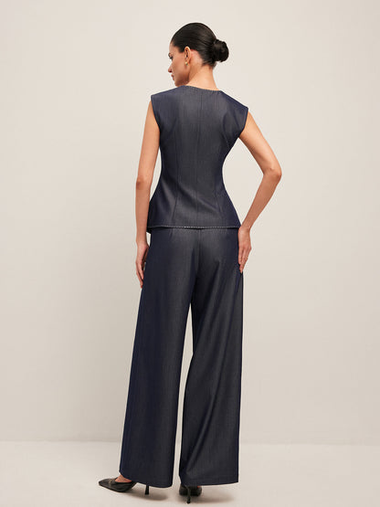 High-Waisted Pleated Wide-Leg Pants