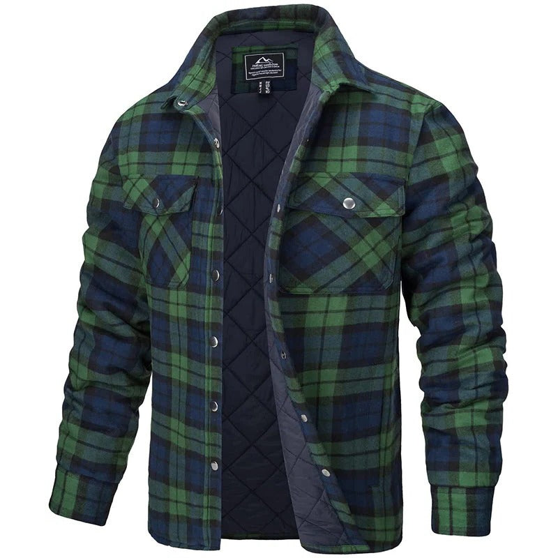 Plaid Button-Up Jacket with Long Sleeves