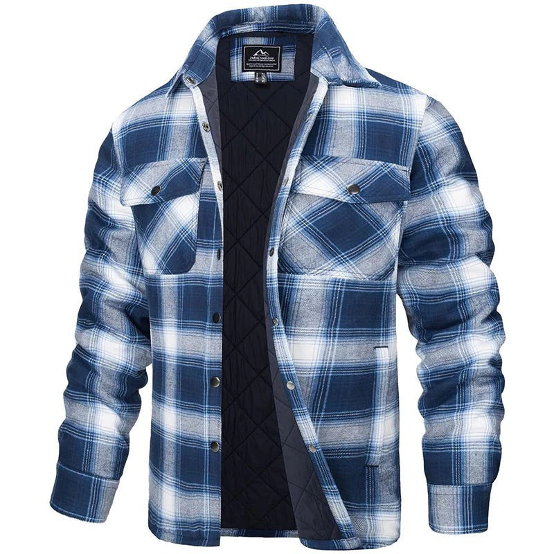 Plaid Button-Up Jacket with Long Sleeves