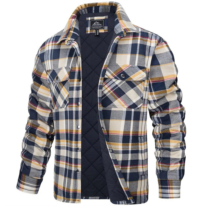 Plaid Button-Up Jacket with Long Sleeves