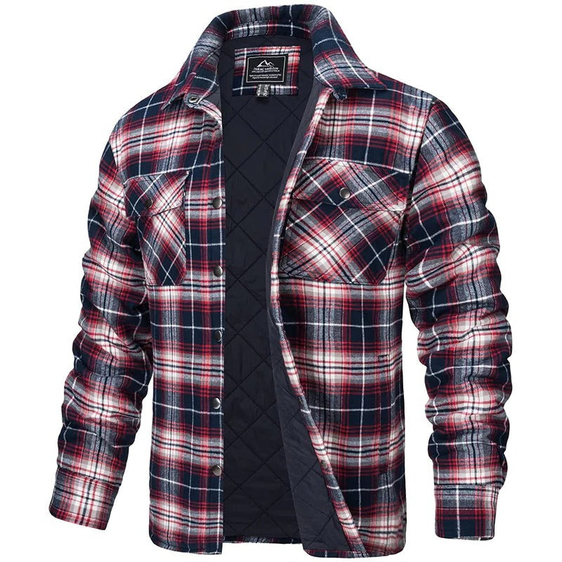 Plaid Button-Up Jacket with Long Sleeves