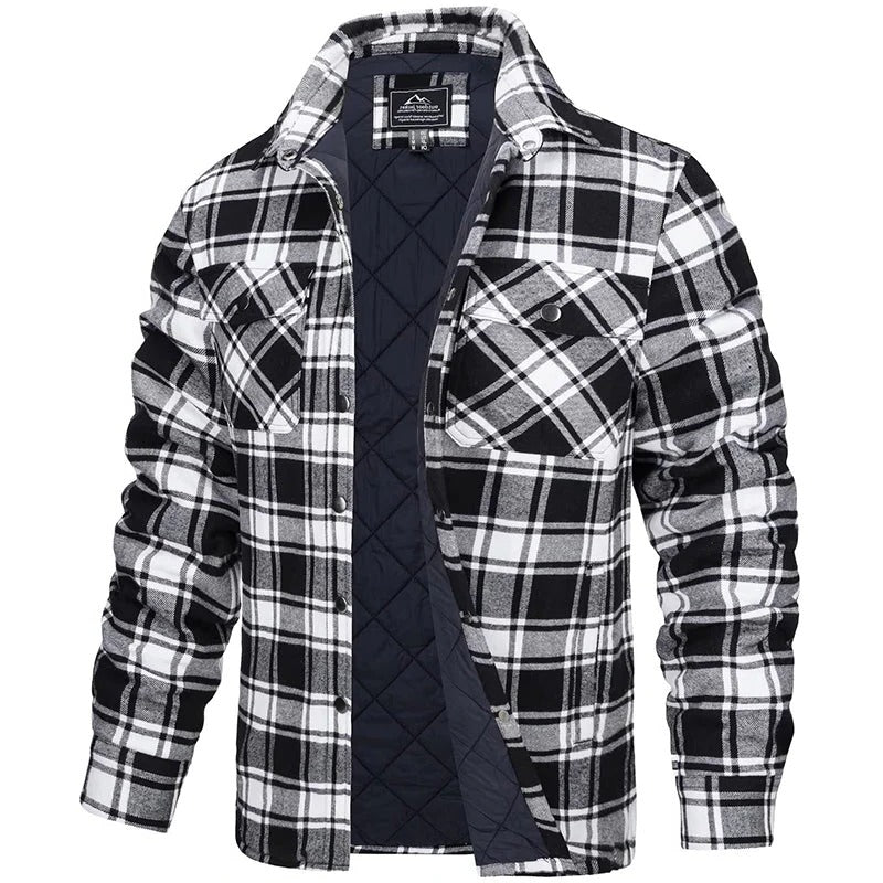 Plaid Button-Up Jacket with Long Sleeves