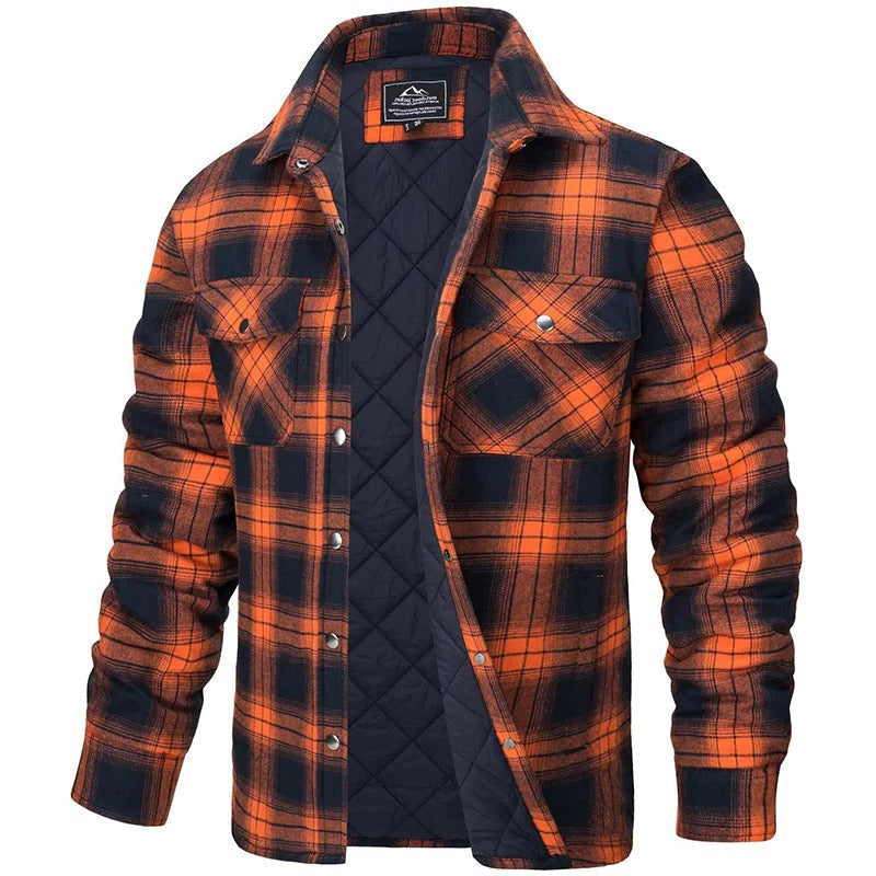 Plaid Button-Up Jacket with Long Sleeves