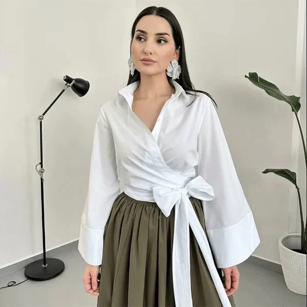 Blouse With Wide Bow Belt