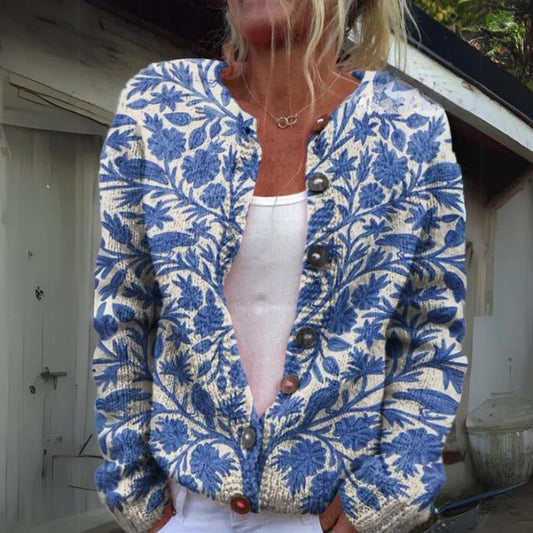 Button-front floral cardigan