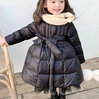 Toddler Girls Hooded Winter Puffer Coat with Belt – Warm & Stylish Outerwear