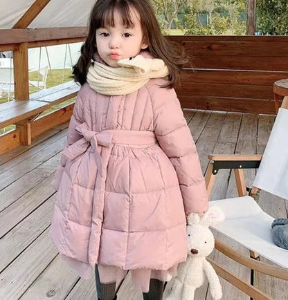 Toddler Girls Hooded Winter Puffer Coat with Belt – Warm & Stylish Outerwear