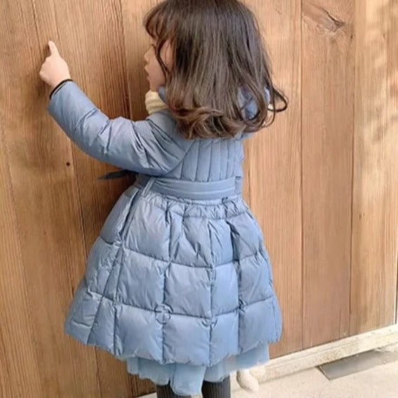 Toddler Girls Hooded Winter Puffer Coat with Belt – Warm & Stylish Outerwear
