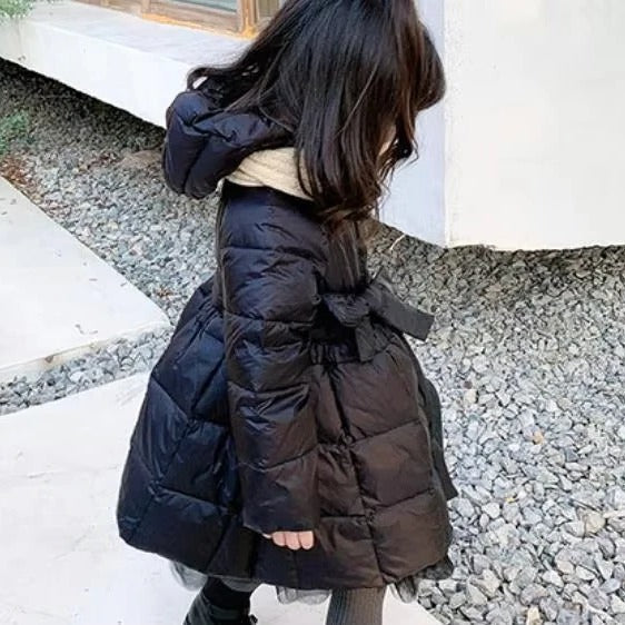 Toddler Girls Hooded Winter Puffer Coat with Belt – Warm & Stylish Outerwear