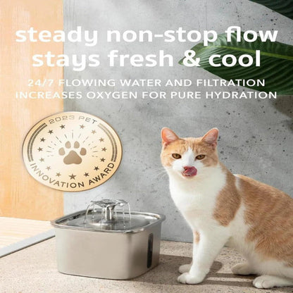 Automatic Stainless Steel Pet Water Fountain – For Cats & Dogs, Filtered & Quiet