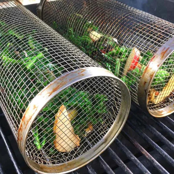 Rotating Rolling Barbecue Grill Basket With Locking Latch | Ventayo