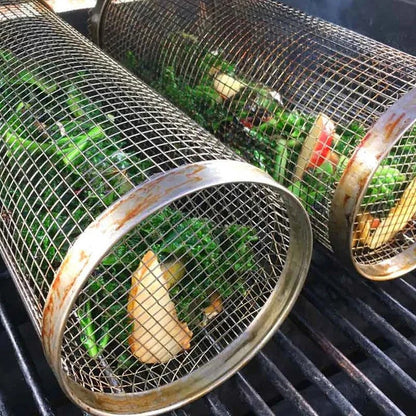 Rotating Rolling Barbecue Grill Basket With Locking Latch | Ventayo