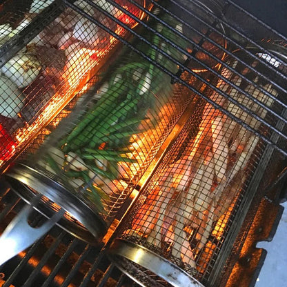 Rotating Rolling Barbecue Grill Basket With Locking Latch | Ventayo