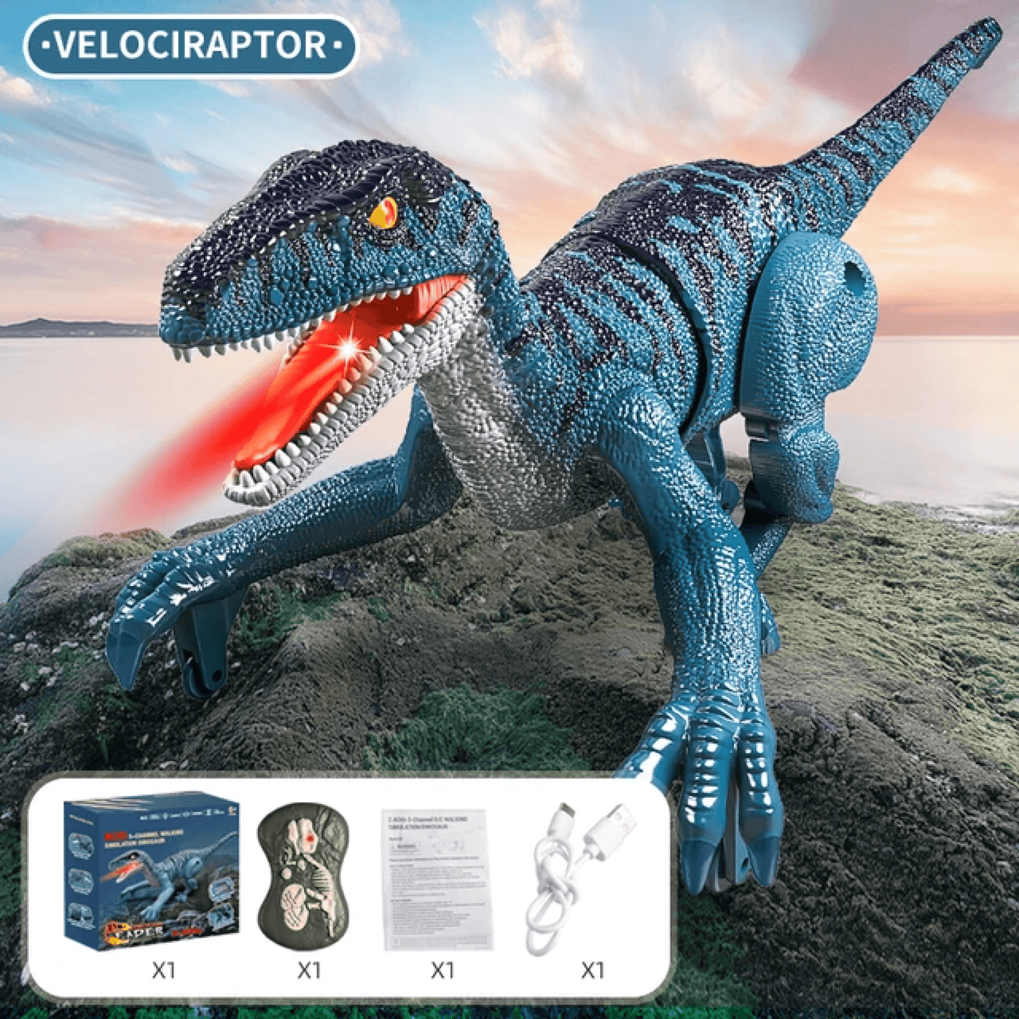 Remote Control Dinosaur Toy – Realistic RC Velociraptor T-Rex with Sounds, Lights & Movements