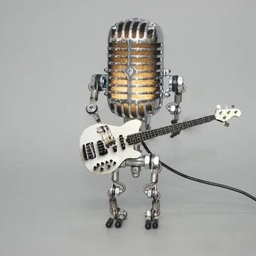 Vintage Robot Lamp with Guitar – Metal Microphone Musician Desk Light