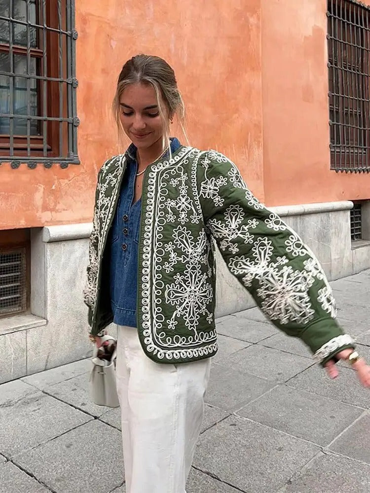 Women's Bohemian Pattern Lantern Sleeve Blazer