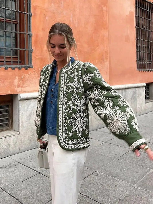 Women's Bohemian Pattern Lantern Sleeve Blazer