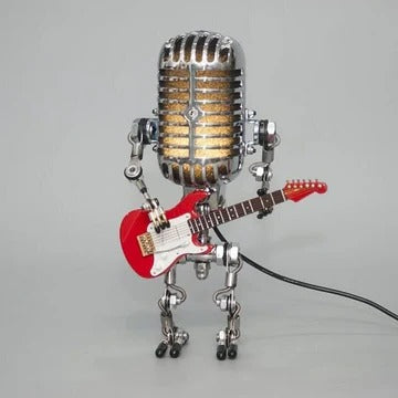 Vintage Robot Lamp with Guitar – Metal Microphone Musician Desk Light