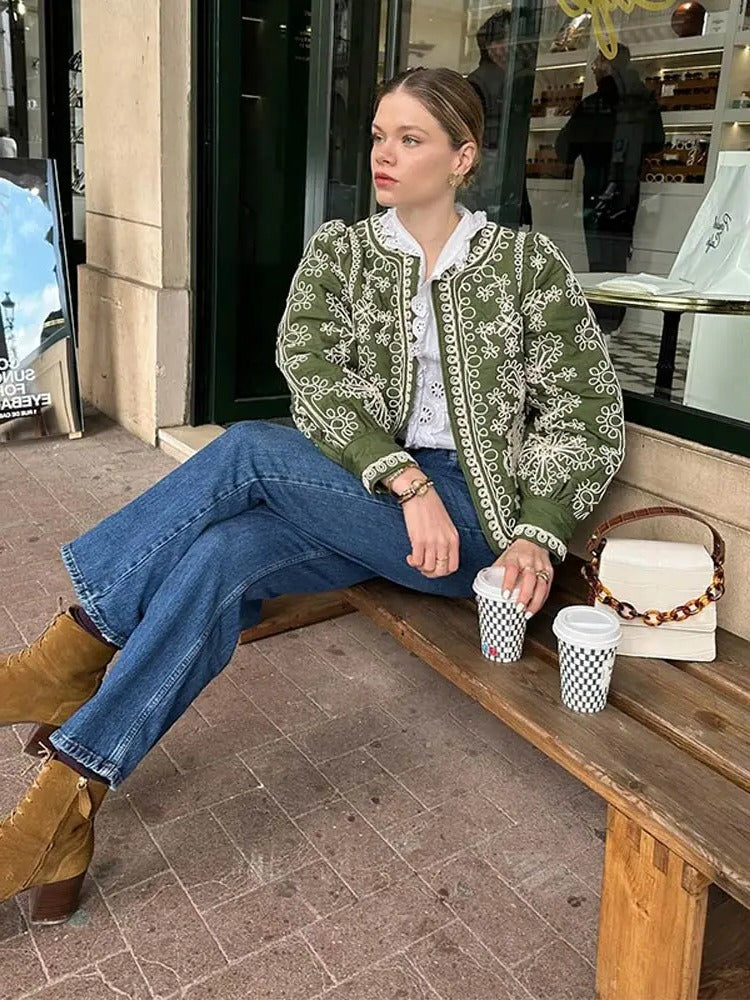 Women's Bohemian Pattern Lantern Sleeve Blazer