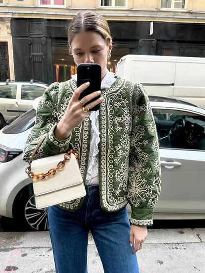 Women's Bohemian Pattern Lantern Sleeve Blazer