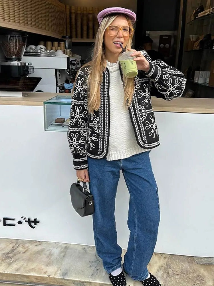 Women's Bohemian Pattern Lantern Sleeve Blazer