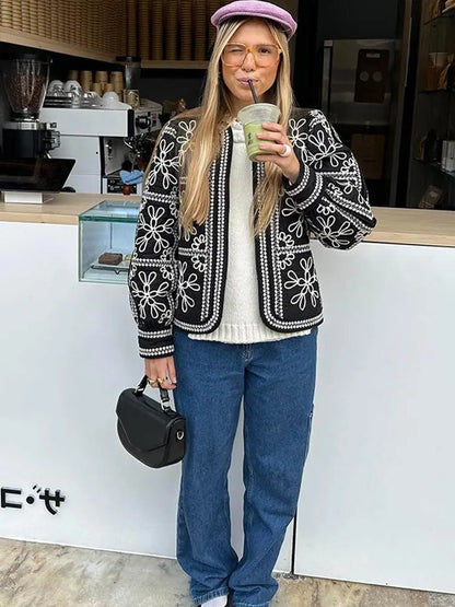 Women's Bohemian Pattern Lantern Sleeve Blazer