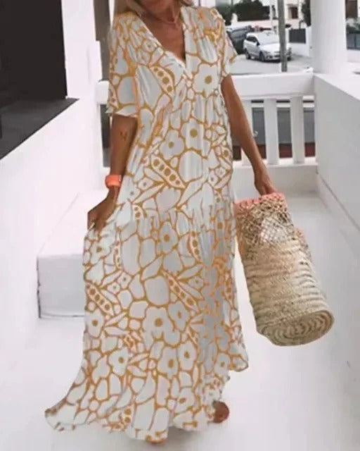 Vestido largo con mangas cortas y estampado