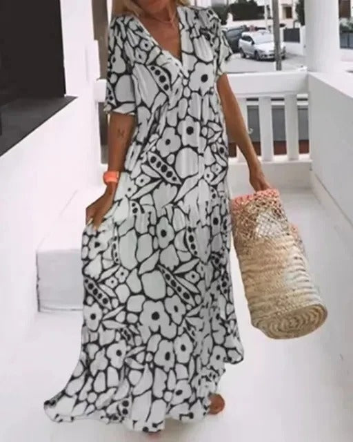 Vestido largo con mangas cortas y estampado