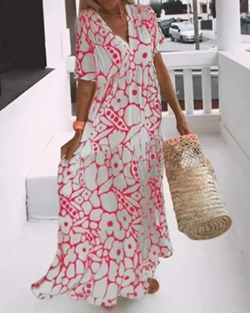 Vestido largo con mangas cortas y estampado