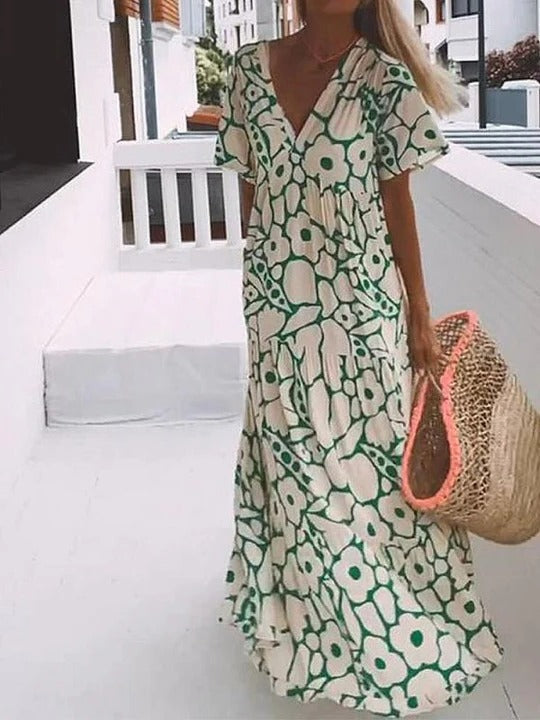 Vestido largo con mangas cortas y estampado